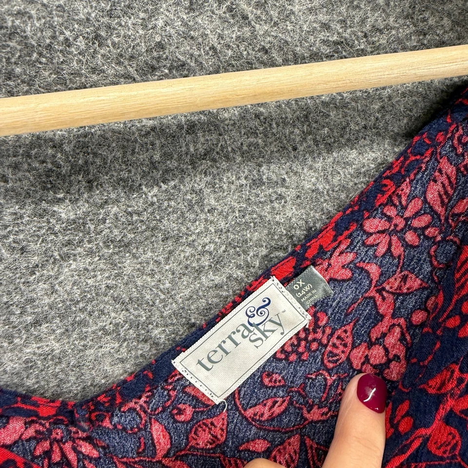 Mono Terra & Sky Mujer 0X Plus Azul Floral Cuello en V Manga Corta Rayón Informal Foto 4 de 4