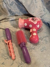 Minnie Mouse Toy Beauty Set: Pink Hair Dryer, Purple Brush  Curler Pretend Play