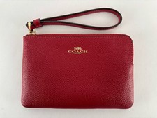 Coach Corner Zip Red/Gold Pebbled Leather Wristlet