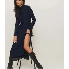 Reformation Tilda Dress in Navy Womens 6 Maxi Length High Neck Long Slv NWT READ