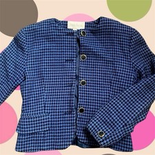Vintage Rare 90s Y2K Blue And Black Houndstooth Blazer Gold Buttons