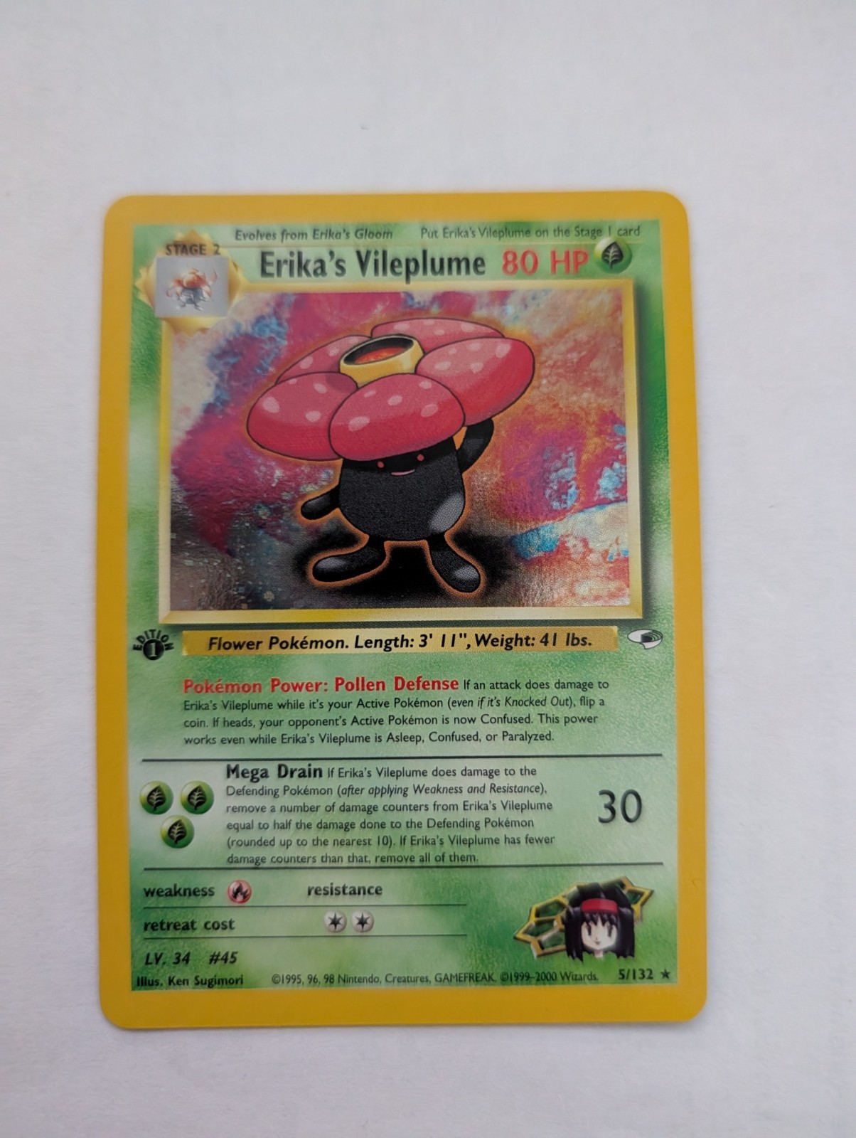 Pokemon Card - Erika's Vileplume Gym Heroes 1st Edition 5/132 Holo Rare NM