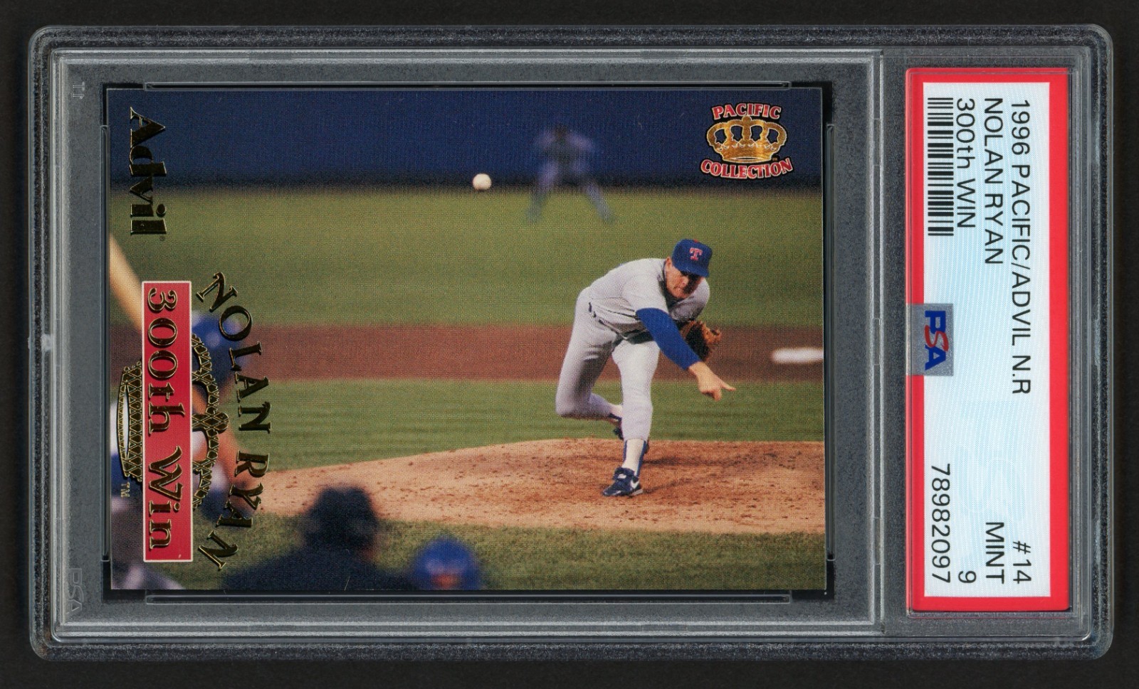 1996 PACIFIC/ADVIL NOLAN RYAN #14 300TH WIN RYAN EXPRESS TEXAS HOF PSA 9 MINT