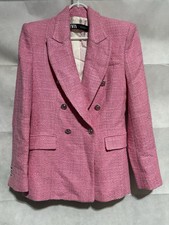 Zara Women  s S Barbie Pink Tweed Blazer Jacket Office Business Casual MSRP 195