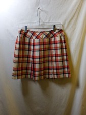 College town 60  s Wool Plaid Skirt Navy Blue/Red/Tan/White Vintage Size 11/12