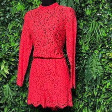 H M Romper Playsuit Size 6 Red Lace Mock Neck Long Sleeve Jumpsuit 4004