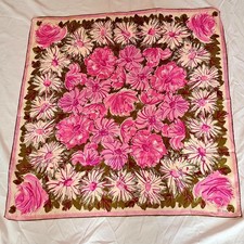 Vintage 1960's Vera Neumann Pink White Floral Silk Scarf 30" X 31" Japan