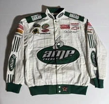Vintage Jeff Hamilton Dale Earnhardt Jr. NASCAR Jacket White / Green AMP Energy