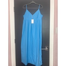 Quince Blue Cotton Smocked Waist Midi Dress Women's Size L