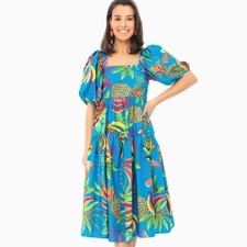 nwot FARM RIO Dress S Pineapple Banana Floral Multi A-Line Tiered Puff-BalloonSl