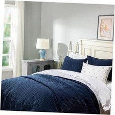 Luxury Crushed Velvet Geometric Stitching Bedding Quilt Set Queen Set Navy