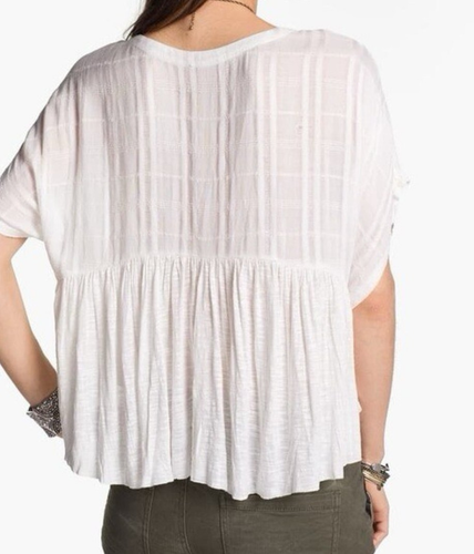 Free People Blouse Womens XS White Embroidered Dolman Jersey Boho Top Flowy - Picture 2 of 12