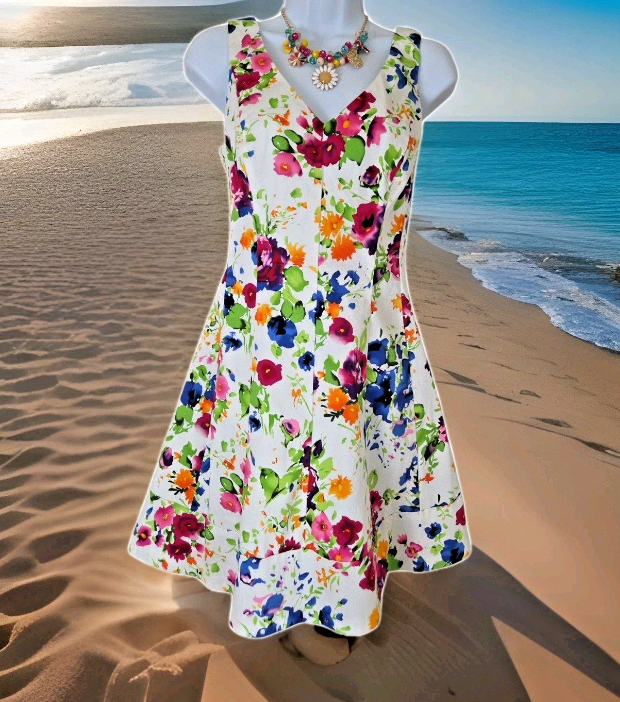 Chaps Sundress 10P Spring Floral V-Neck Sleeveless Cotton Spandex Summer Beachy-image