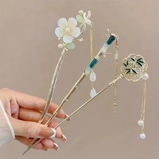 1 6pcs Elegant Chinese Style Tassel Hair Stick Traditional Floral Design Hairsty