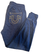 True Religion Mens Medium HS Stitch Jogger Pant Blue Sweatpants Horseshoe Logo