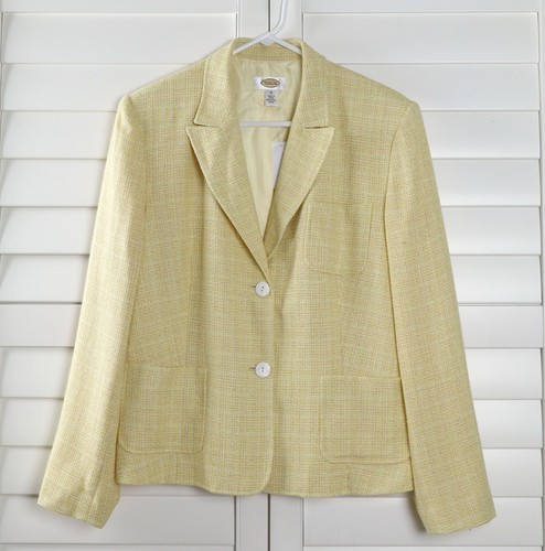 Giacca blazer TALBOTS NUOVO CON ETICHETTE vintage giallo foderato tweed lino taglia 16 - Foto 5 di 6