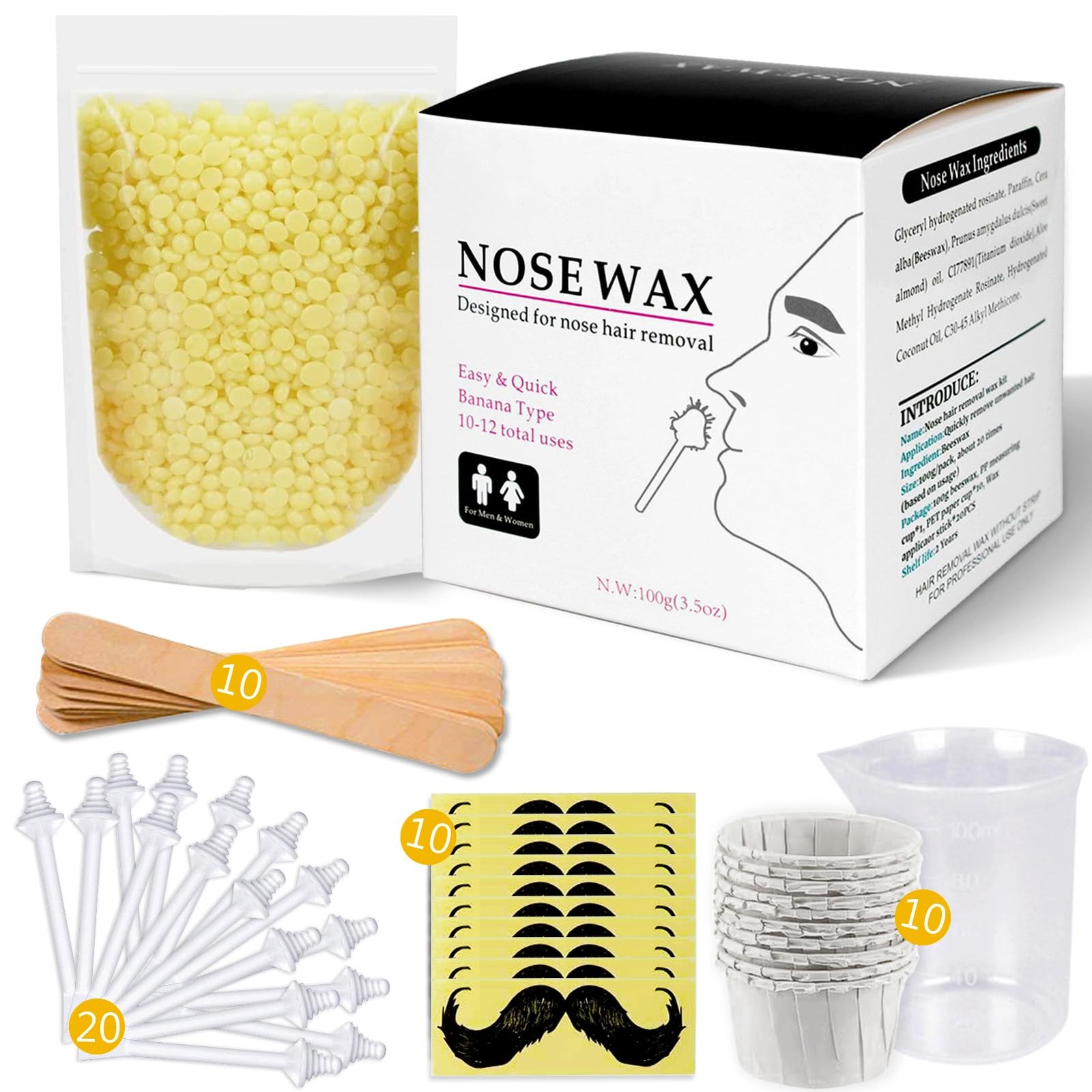 Nose Wax Kit for Men and Women, Nose Hair Removal Wax with 100g Nasal Hair Wax