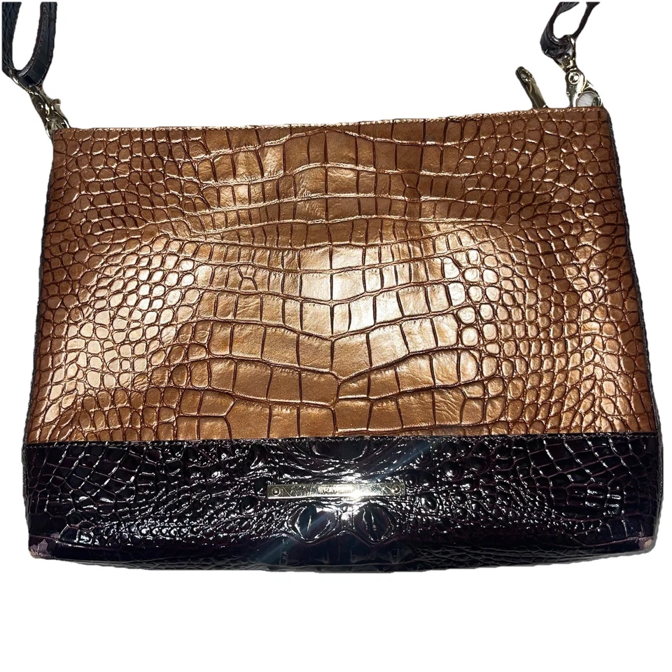 Bandolera Brahmin Minuette Melbourne Mini Cuero Marrón Negro Cocodrilo Caimán Y2K Foto 2 de 4