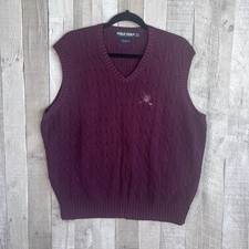 Vintage Polo Ralph Lauren Golf Men's XL Cable Knit Sweater Vest Burgundy Emblem