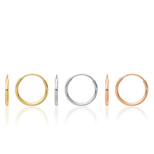 14K Solid Tri Color Gold 3 Pair Round Small Hoop Earrings Set