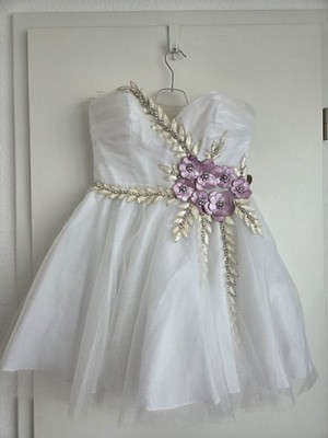 Forever Unique Kleid Weiß Gr 12 Festlich Tüll Glitzer Blumen Partykleid Abend