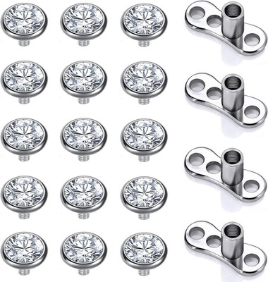14/15PCS Cubic Zirconia Dermal Anchor Tops 2Mm 3Mm 4Mm, 14G Surgical Steel Inter