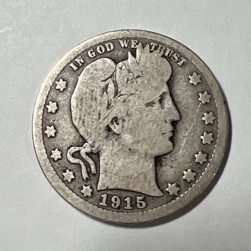 Very Scarce 1915-S Barber Silver Quarter Dollar.  Just 704K minted!