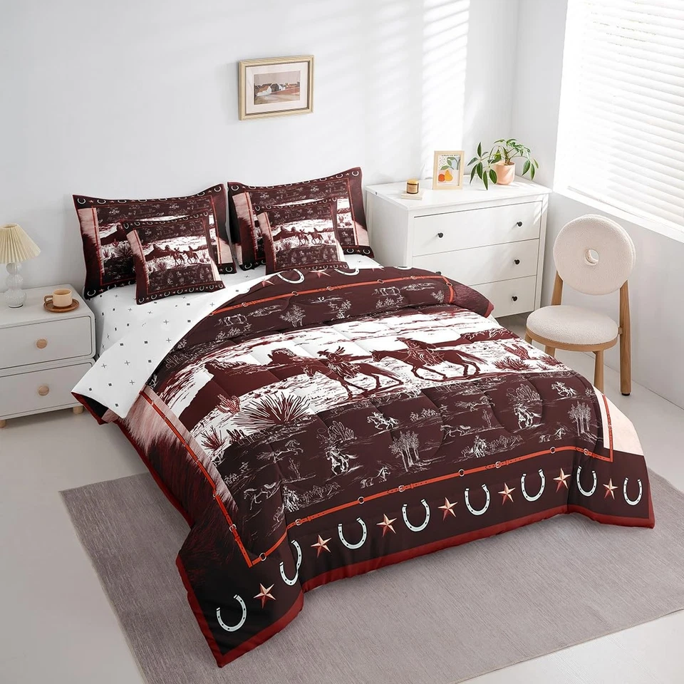 Juego de edredón Western 7 piezas tamaño king caballo vaquero juego de cama para niños yo... Foto 2 de 4