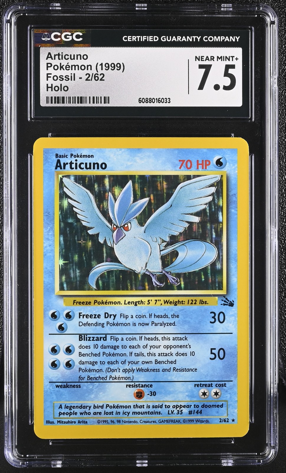 CGC 7.5 Articuno 1999 Fossil 2/62 Holo Pokemon Card
