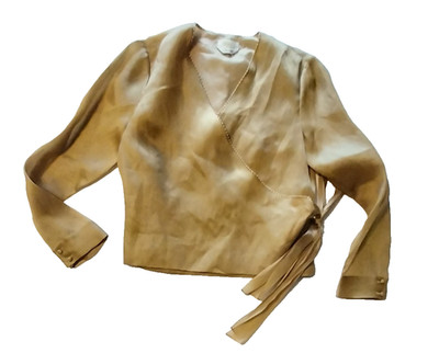 Talbots Gold Silk Blouse Beaded V Neck Long Sleeve SIZE See Measurements