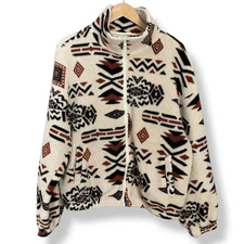 Southwestern Print Fleece Jacket Zip-Up XL Faux Sherpa Aztec Women Relaxed Fit