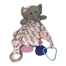 Modern Baby Lovey Plush Elephant Pink Flowers Teether Rattle