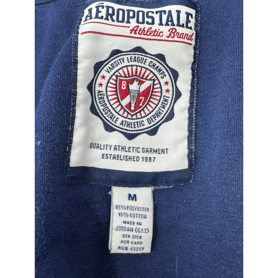 Chaqueta deportiva Aeropostale para hombre cremallera completa azul blanco dorado a rayas Foto 4 de 4