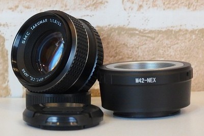 Pentax SMC Takumar 55mm F1.8 M42 to Sony E Mount Adapter Set Used