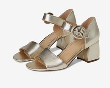 Vionic Chardonnay Metallic Gold Leather Block Heel Sandal Women Sz 8.5