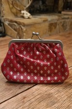 Vintage Red Leather Kisslock Coin Purse Wallet Fleur De Lis Made In Italy