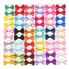 60 Pcs/30 Pairs Puppy Dog Hair Bow Ribbon with Rubber Band Pet Hair Bows