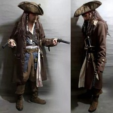 Jack Sparrow Costume Pirates of the Caribbean Adult Cosplay Outfit Halloween New