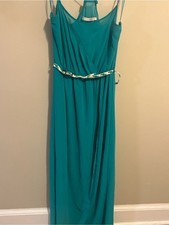 ZARA Trafaluc Teal Green Chiffon Maxi Dress Size M