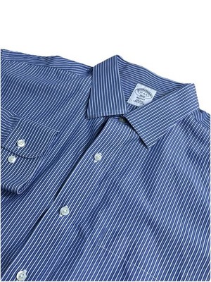 Brooks Brothers Men s Dress Shirt 17 4/5 Regent Blue Striped Hole/Underarm Wear