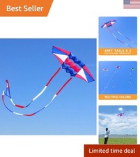 Vibrant 98" Rainbow Box Kite - Includes 300ft String  Long Colorful Tails
