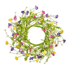 Artificial Flower Wreath with Green Leaves Berries Wildflower Spring Summer W...