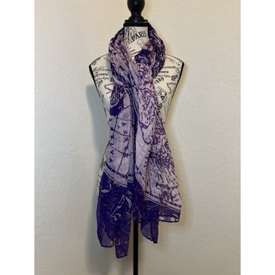Purple Women s Scarf Map Print Some Snags Sheer Material Novelty World Map