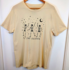 Celebrate it Halloween Men s L Beige Skeleton Graphic T-Shirt Crew Neck Cotton