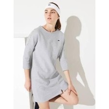 NWOT Lacoste Sport Grey Sweatshirt Dress Women  s Size 38 Logo Tape Sleeve