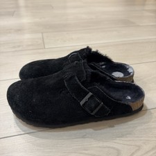 Birkenstock Boston Clogs EU41 US10 Black Suede Shearling Lined Slip On