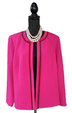 Kasper Traje Chaqueta XL Rosa Rojo Negro Frente Abierto Vestido Informal Mujer Blazer 14 16