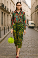 Vtg 90s JAMS WORLD Rayon ART Watercolor DRAWSTRING WAIST Capri CROPPED Pants S