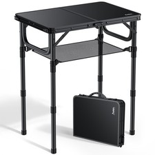 Anbte Folding Camping Table with Storage Net, Pure Black Aluminum 2ft Picnic ...