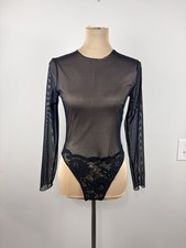 VTG Victoria's Secret Gold Label M Black Sheer Mesh Lace Fairy Goth Bodysuit Y2K